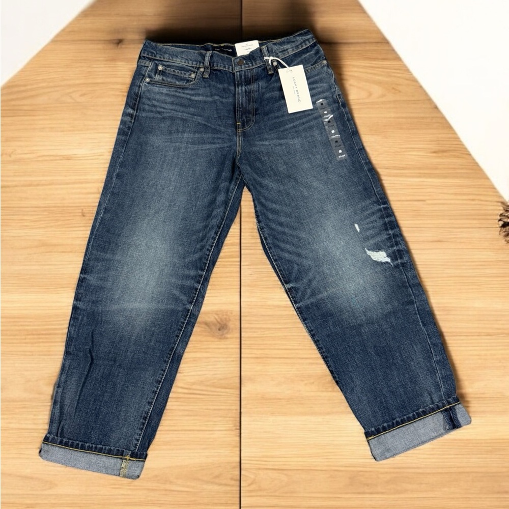 NWT LUCKY BRAND / 365 Vintage Loose Distressed Crop High Rise Jeans Size 32x29